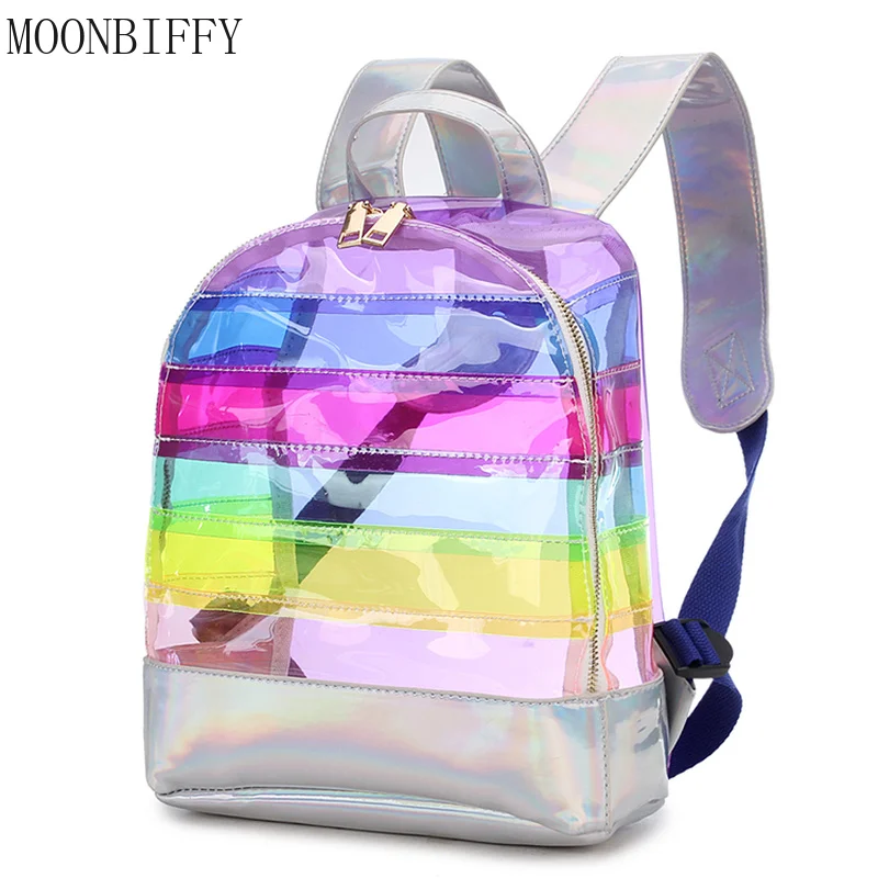 

Summer Transparent Bags for Women Backpack Children Shoulder Bags Stripe Laser Girls Backpack Large-capacity Kids Jelly Bag