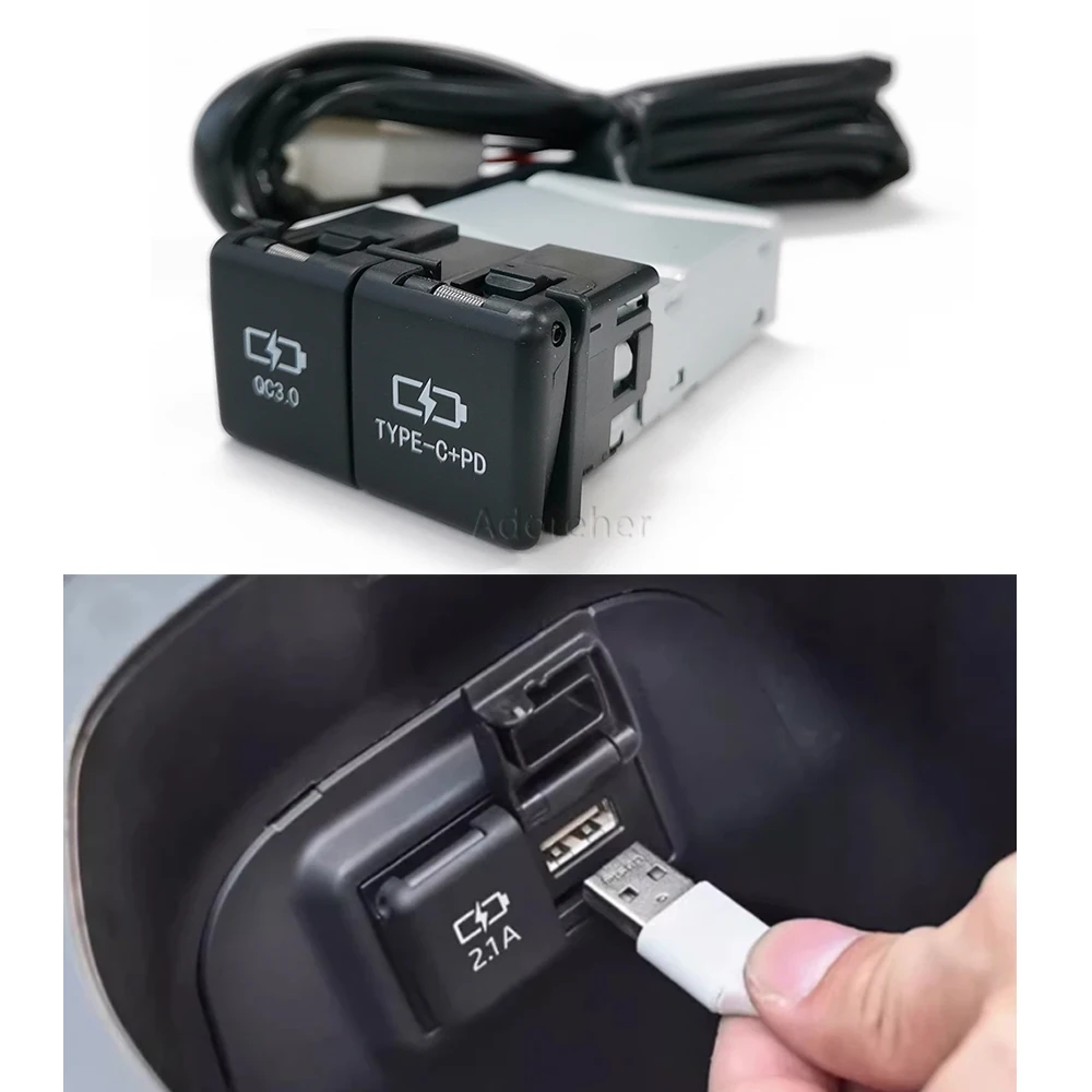 

Автомобильное зарядное устройство 12/24 В, пылезащитная розетка, двойная USB Type-C PD, зарядная розетка, адаптер питания для Camry Avalon Highlander Levin RAV4