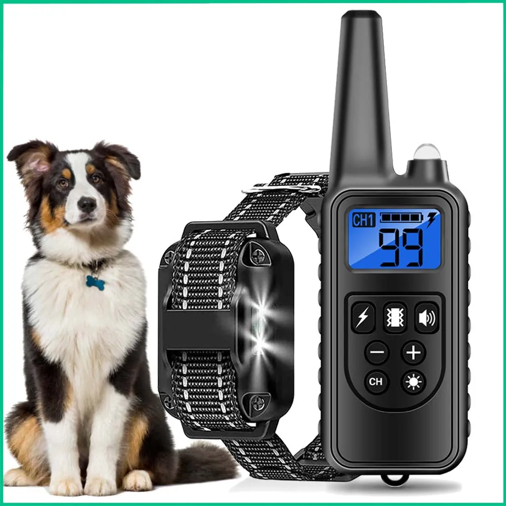 

800m Dog Training Collar Remote Electronic Shock Training Equipment Rechargeable Waterproof Stop Barking Nylon Rope Dog Collars