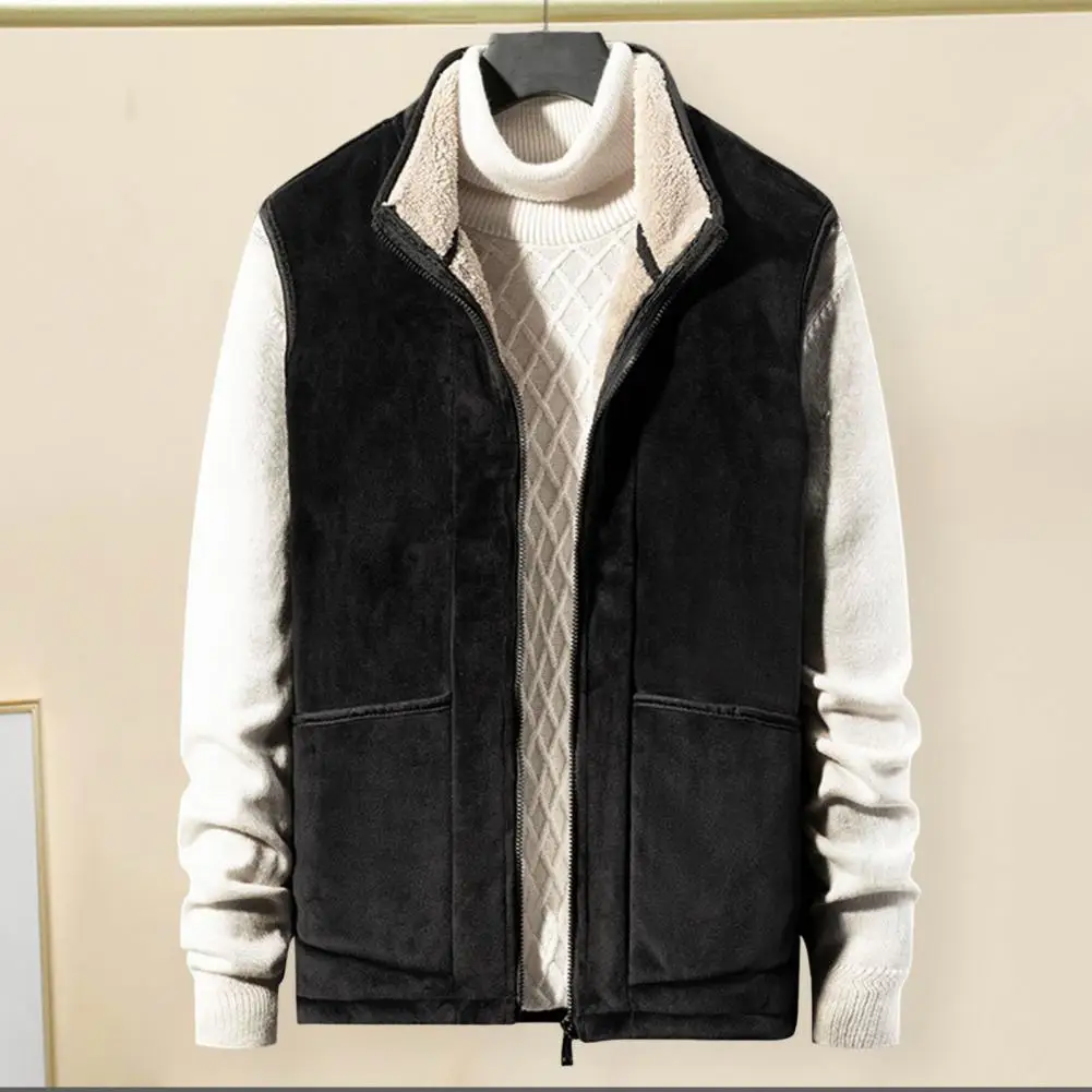 

Zipper Placket Warm Cold Resistant Winter Pure Color Stand Collar Vest Coat Outerwear Older People Waistcoat Streetwear