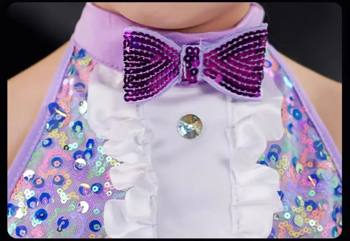 Детский танцевальный костюм для девочки пурпурный с пайетками одежда сцены