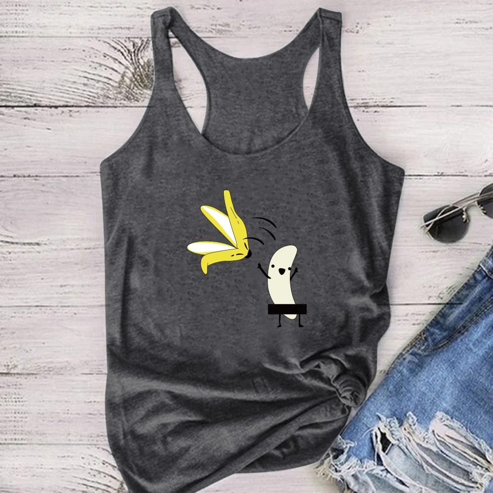 

2020 Casual Banana Printed Funny Tanks Tops Summer Tops for Women Sexy Sleeveless Slim Short Tanks Ladies Vest Clothes