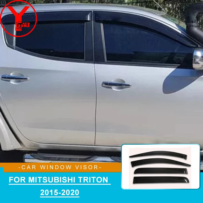 Side Window Deflector For Mitsubishi Triton L200 2016 2017 2018 2019 2020 2021 Black Sun Rain Guard Exterior Visor Vent Shade