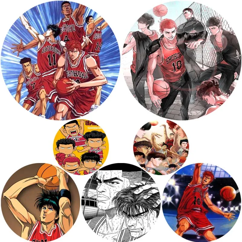 

Fashion Jewelry Anime Slam Dunk Icons Pins Decor Brooches Round Metal Badges for Clothes Backpack Accessories Decoration Gifts