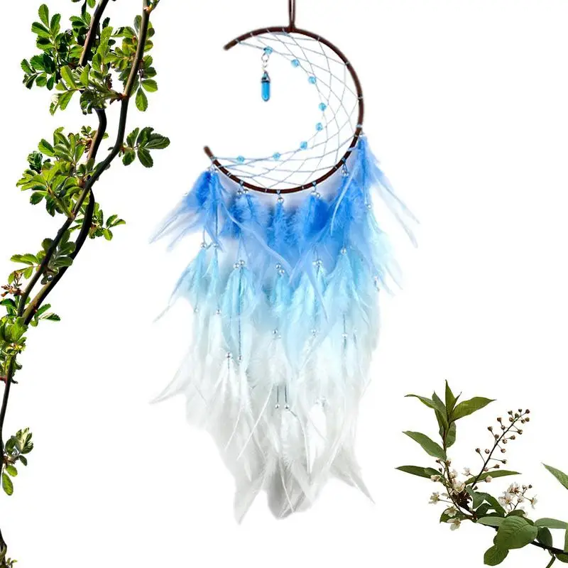 

Dreamcatcher Moon Handmade Weaving Crystal Wind Chimes Wall Ornament Girls Room Decoration Feather Dream Catcher Blessing Gift