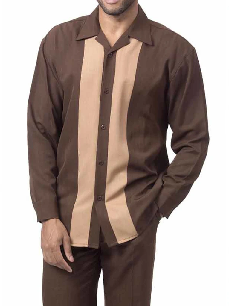 Shirt Autumn 2022 Men's Walking Wear Long Sleeve Shirt+Zipper Suit Pants Two-piece Street Outdoor Leisure Lapel Button Set