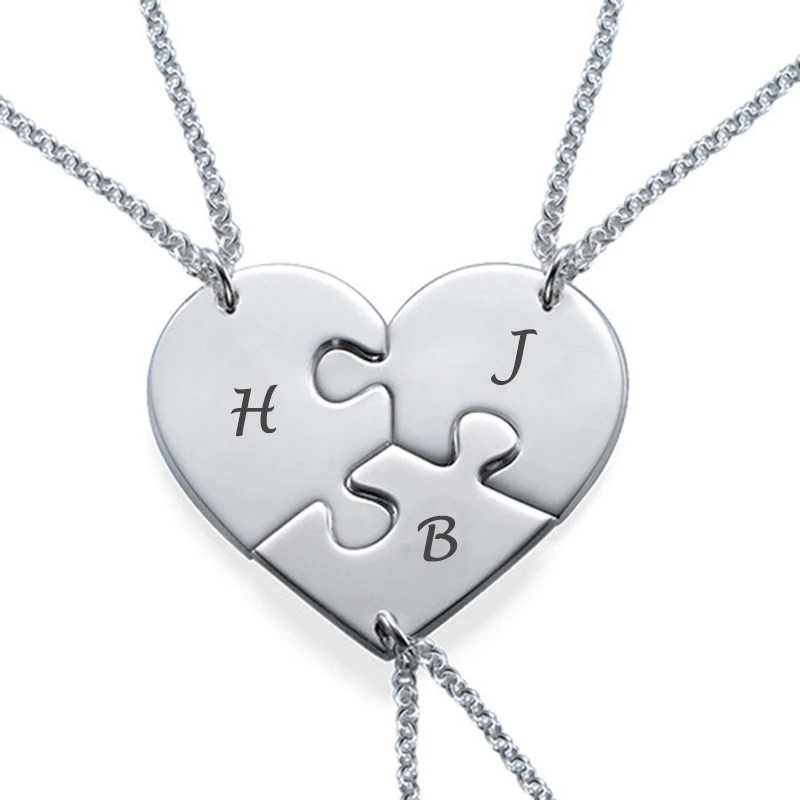 

3 Pcs Best Friend Forever Necklace BFF Friendship for Three Personalized Initial Necklaces Heart Shape Jewelry Sterling Silver