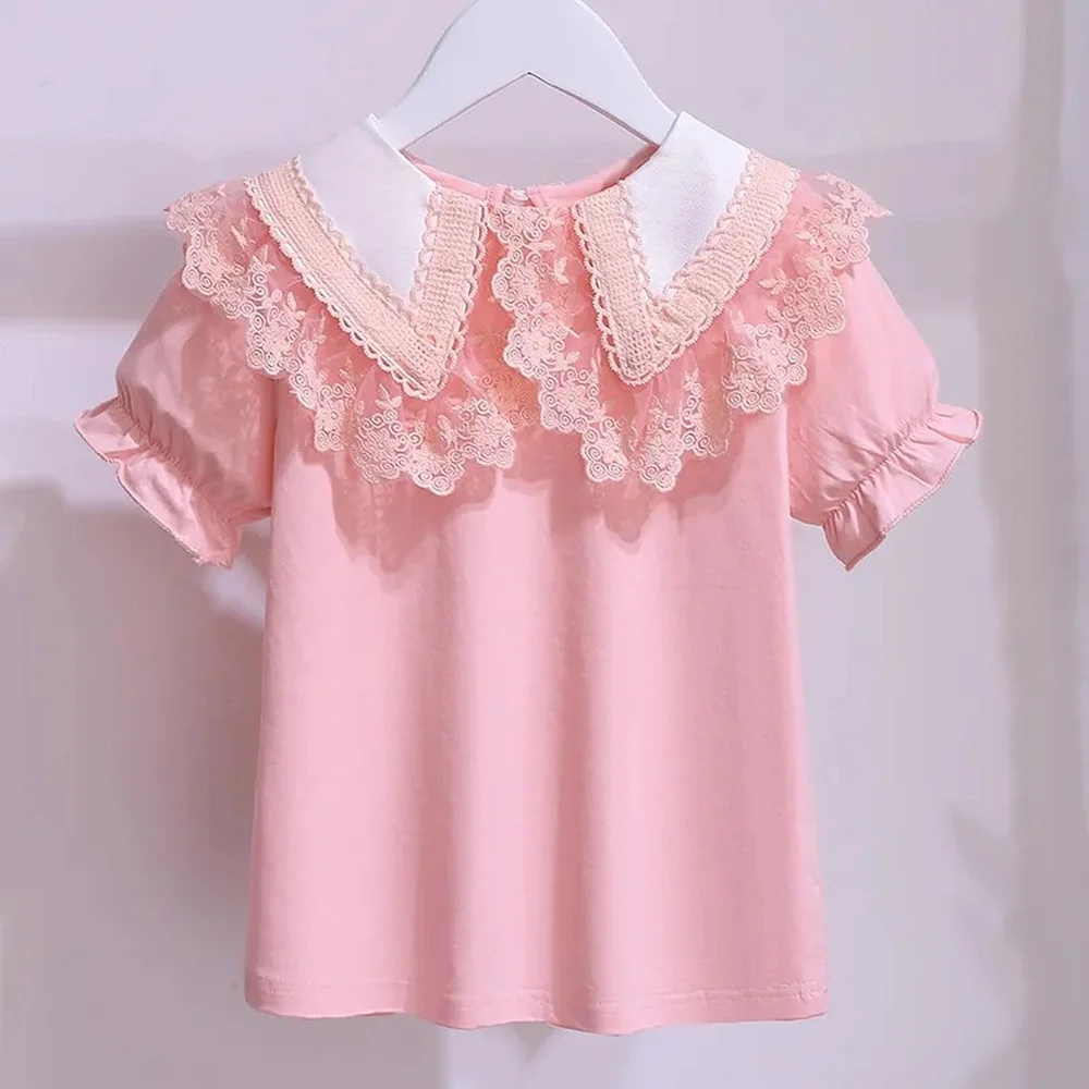 

Cotton Japanese Mori Women's Short Sleeve T-shirt Girl Summer New Casual Splicing Lace Fashion Korean Loose Top Fashion