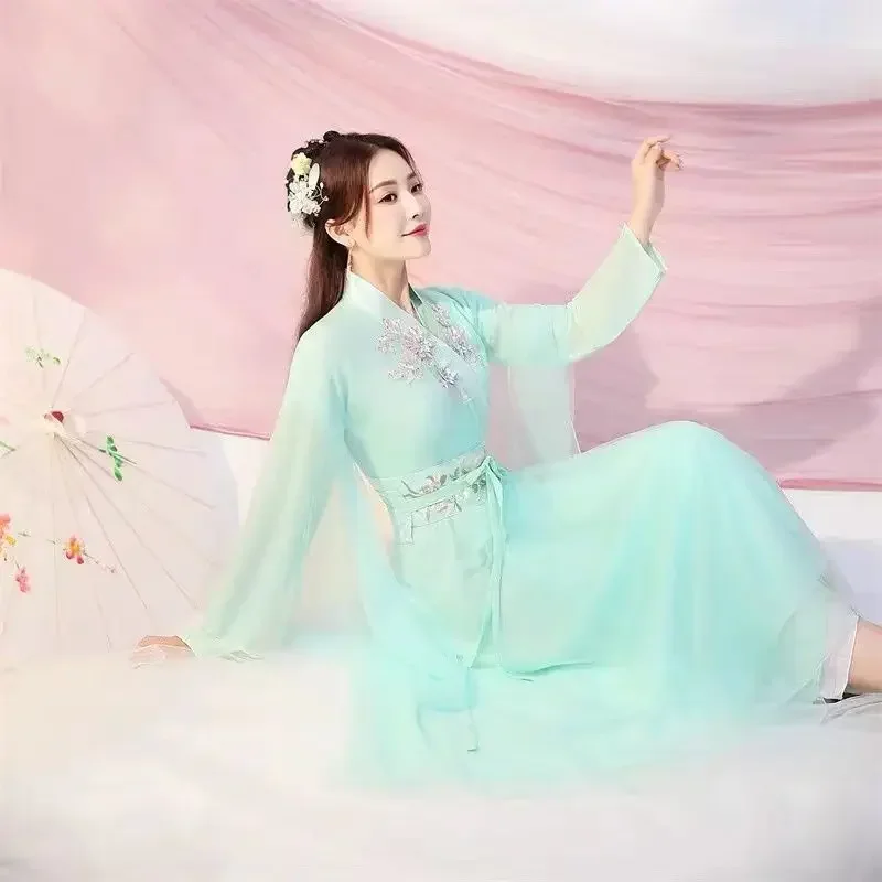 Розовый традиционный танцевальный костюм ханьфу в китайском стиле одежда