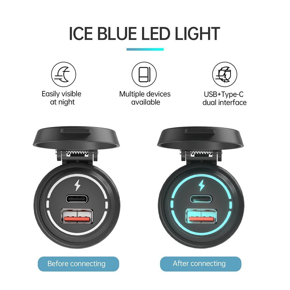 

Зарядное устройство PD Type C/QC 3,0 с двумя USB-портами, адаптер для зарядки телефона с пружинной крышкой для автомобиля, грузовика, мотоцикла, RV