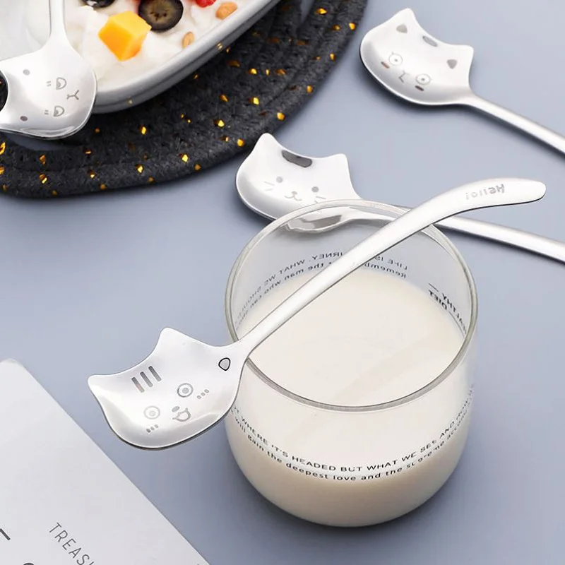 

Cute Cartoon Cat Tea-Spoon for Coffee Long Tail Cat Coffee Spoon Long Handle Spoon Birthday Gift 304 Stainless Steel Tableware
