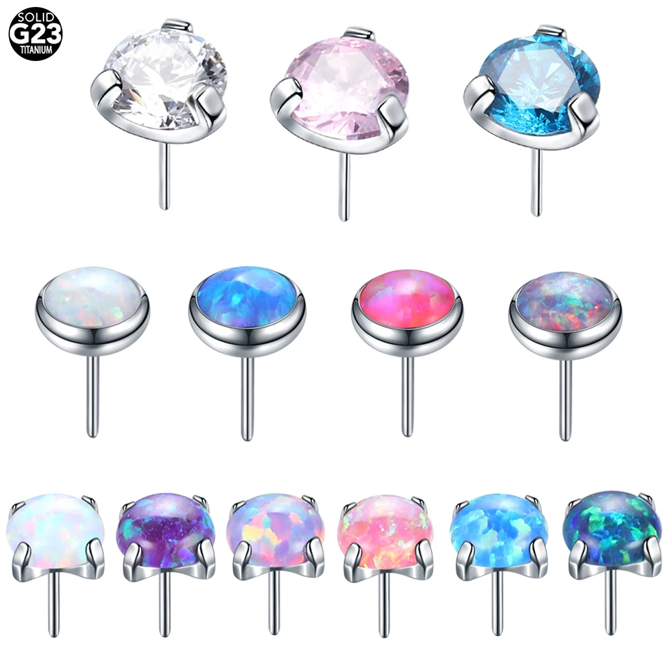 

1Pc G23 Titanium Threadless Push In Labret Lip Piercing Opal Crystal Ear Cartilage Helix Tragus Stud Top 4 Styles Jewelry 16G