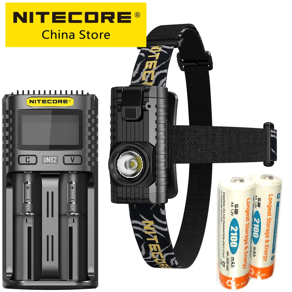 Original NITECORE HA23 Ultra Light Weight Headlamp 250 Lumens CREE XP-G2 S3 AA Portable 2x AA Rechargeable Battery+ Ums2 Charger