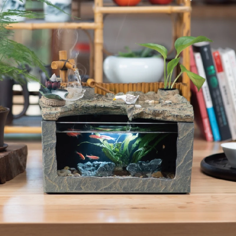 Купи Desktop Landscape Flowing Water Small Fish Tank Living Room Desk Creative Landscape Fountain Office Decorations Ornaments за 6,134 рублей в магазине AliExpress