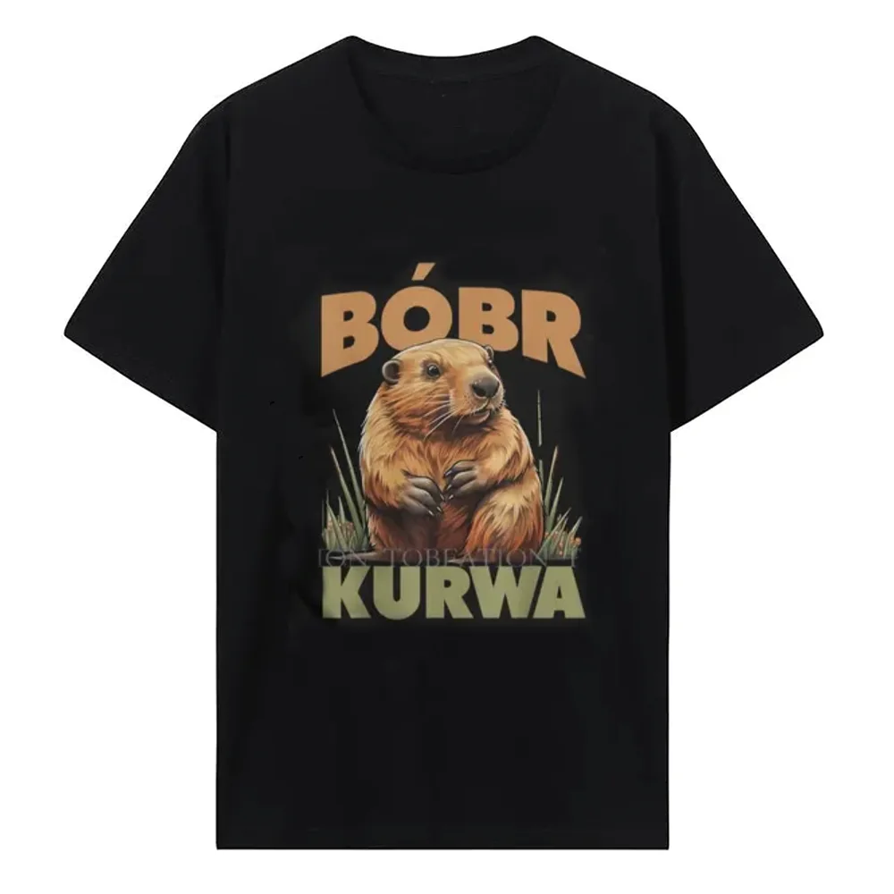 Фото Новейшие футболки Beaver Kurwa Bobr Bober, мужские топы из чистого хлопка в стиле Харадзюку, футболка с круглым вырезом 42854 №1