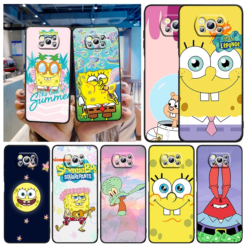 

Cute Spongebob Patrick Star Phone Case For Xiaomi Mi Poco X4 X3 NFC F4 F3 GT M5 M5s M4 M3 Pro C40 C3 5G Silicone Black Cover