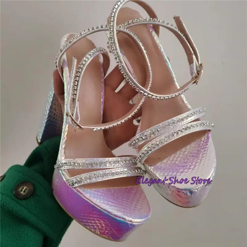 Блестящие женские сандалии на массивной платформе блестящие квадратном каблуке