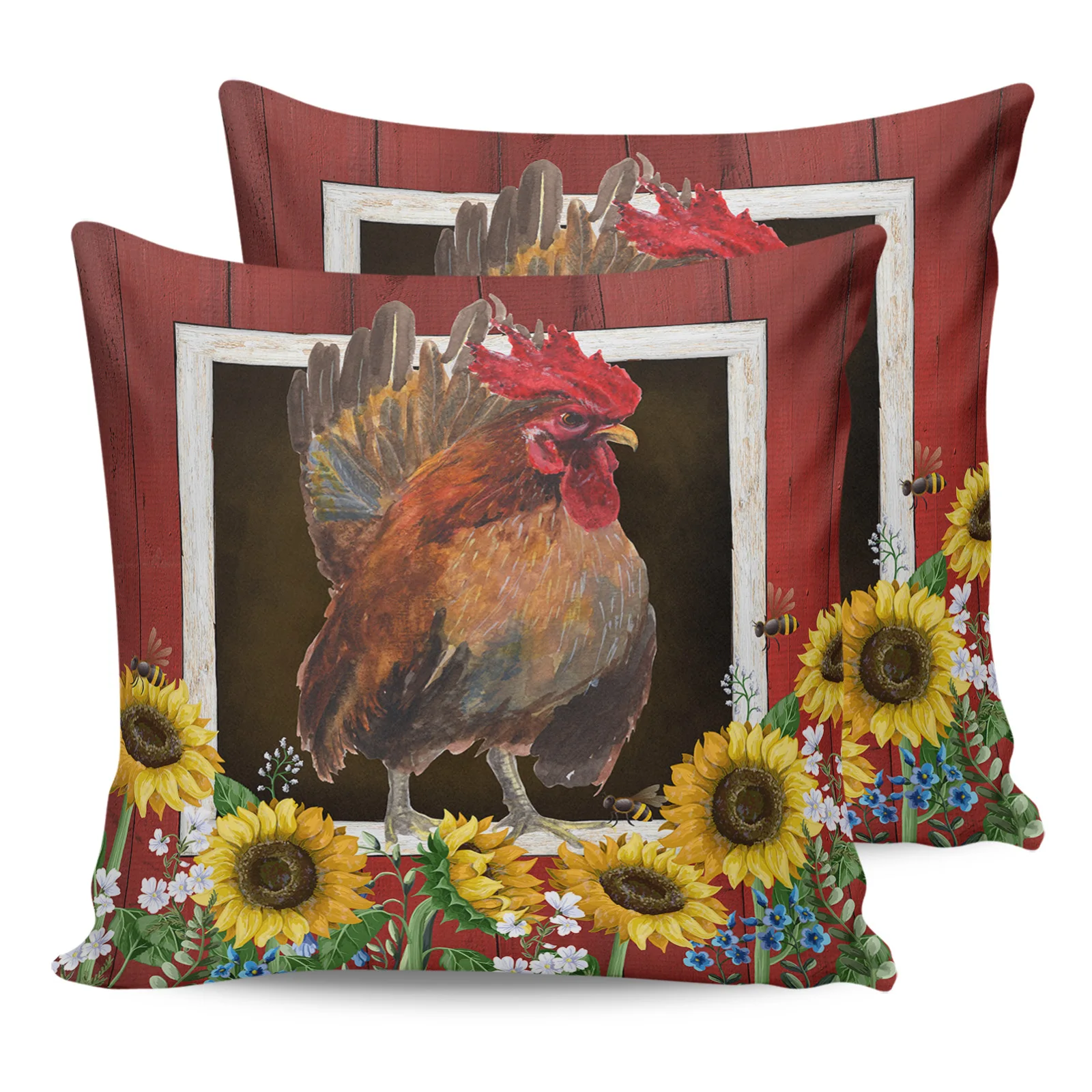 

2PC Pillowcase Farm Barn Chicken Sunflower Sofa Cushion Cover Bedding Dakimakura Pillow Cover House Home Decorative Pillow Cases