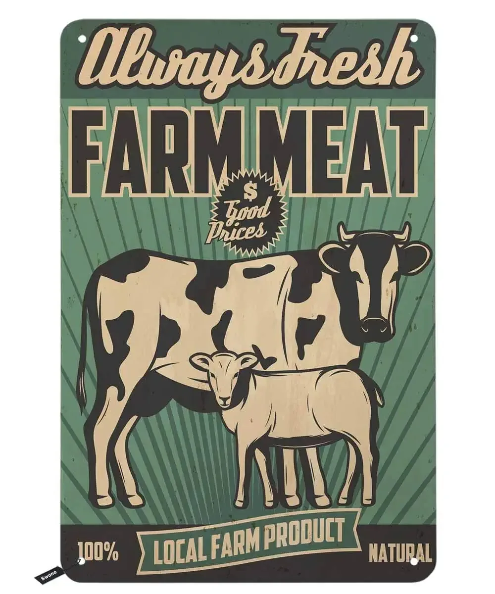 

Оловянные знаки с фермерским мясом, всегда свежие натуральные сельскохозяйственные продукты, винтажный металлический жестяной знак для му...