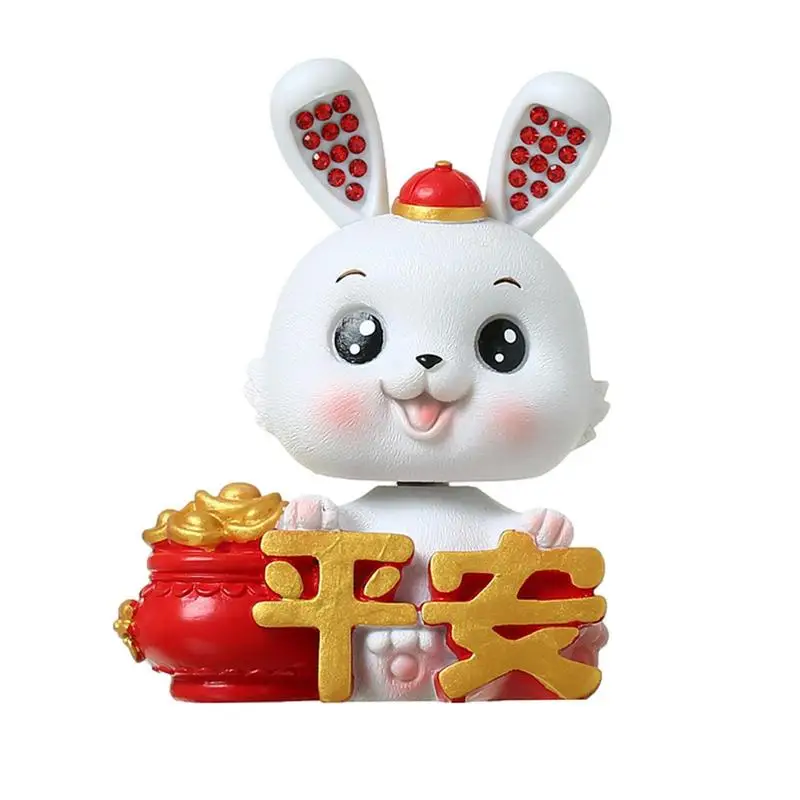 

Mini Chinese Rabbit Car Figurines Miniature Shaking Bunny Figurine Statue 2023 Chinese Zodiac Year Of Rabbit Figures Car Desktop