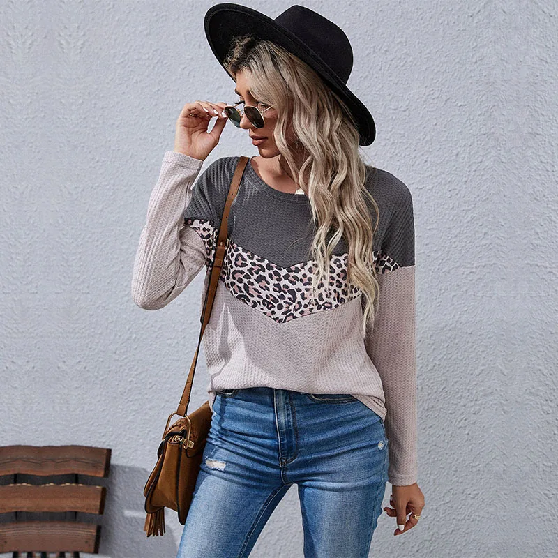 

Zagros Knitted Sweater Women Long Sleeve O Neck Leopard Print Sweaters Casual Loose Patchwork Pullover Tops Jumper Knitwear S-XL