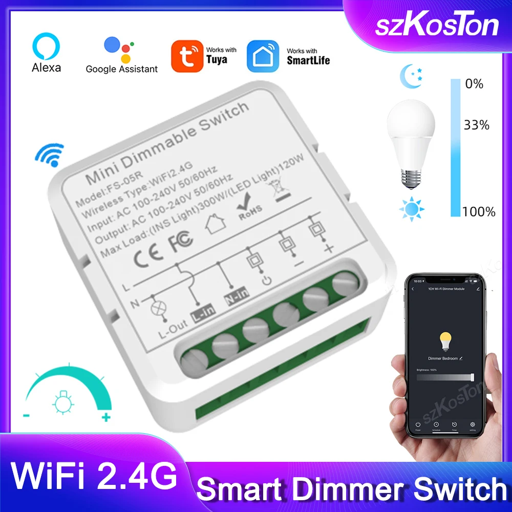 

Tuya WiFi Smart Dimmer Switch Module 2 Way Control Dimmable Light Timer App Wireless Remote Control Works With Alexa Google Home