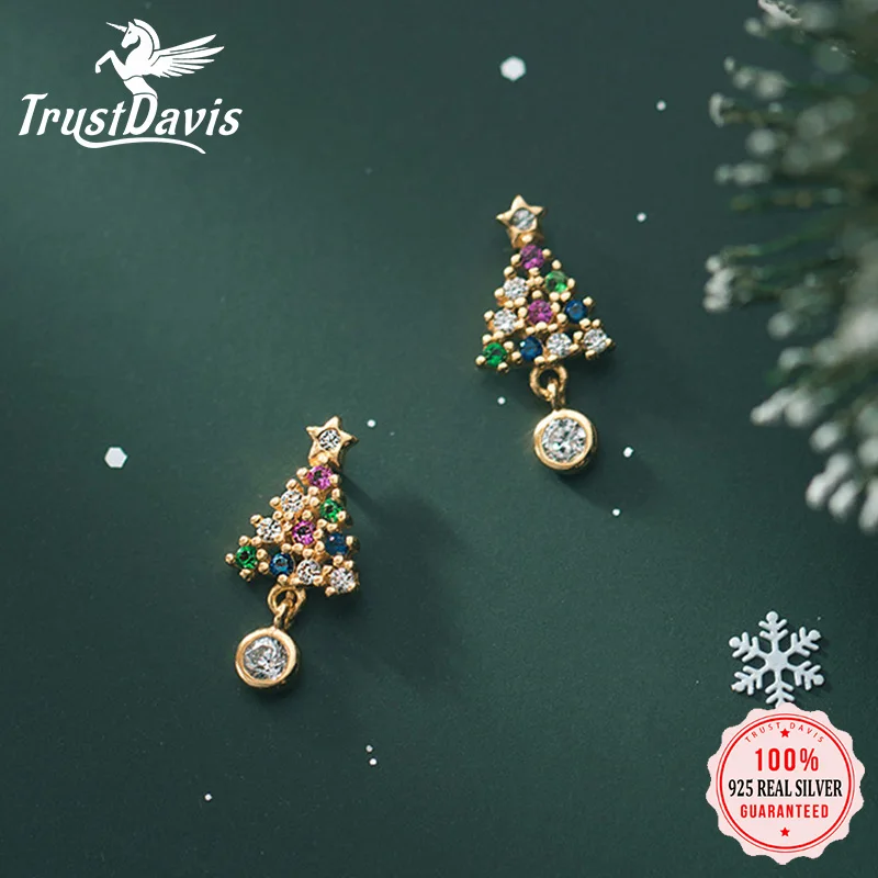 TrustDavis Подлинная 925 стерлингового серебра Рождественская елка Цвет блестящая