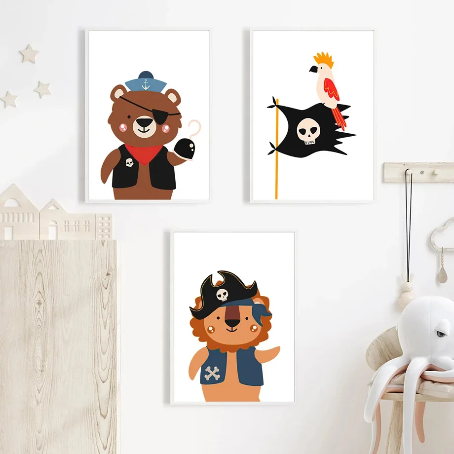 Пиратский корабль Животные медведь Лев Кролик океан настенная живопись на