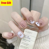24pcsset short fake nails press on faux ongles reutilisable capsule supplies korean kawaii cute designs false acrylic nails