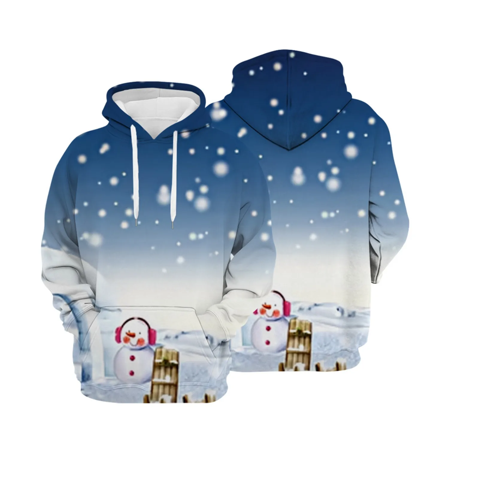 

Christmas Women And Men Long Sleeve Deer Printed Hoodies Drawstring Sweatshirts Xmas Holiday Fit Pullover Women Cotton Pullover