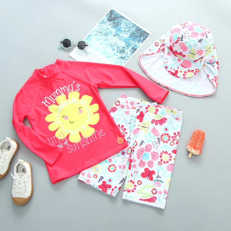 Swimsuit for Girls Long Sleeves Floral Baby Swimwear UPF50 UV Protection Children's Rash Guard Beach Summer Toddler Bathing Suit