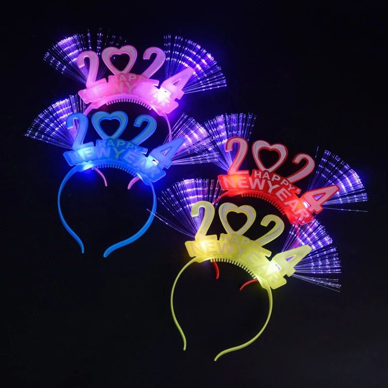 

2024 Luminous Hair Bands Children's Headwear Happy New Year LED Glow Headband New Year'S Eve Decoration