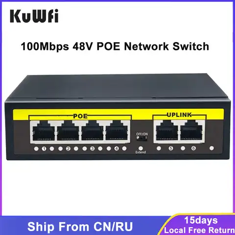 KuWFi POE коммутатор 48 в 100 Мбит/с умный IP коммутатор 4/8 портов POE Стандартный RJ45 инжектор коммутатор для IP камеры/беспроводной AP/CCTV