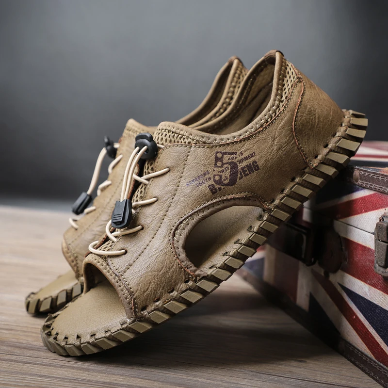 Mens Fashion Leather Sandals Summer Classic Men Shoes Slippers Soft Sandals Roman Comfortable Outdoor Walking Footwear