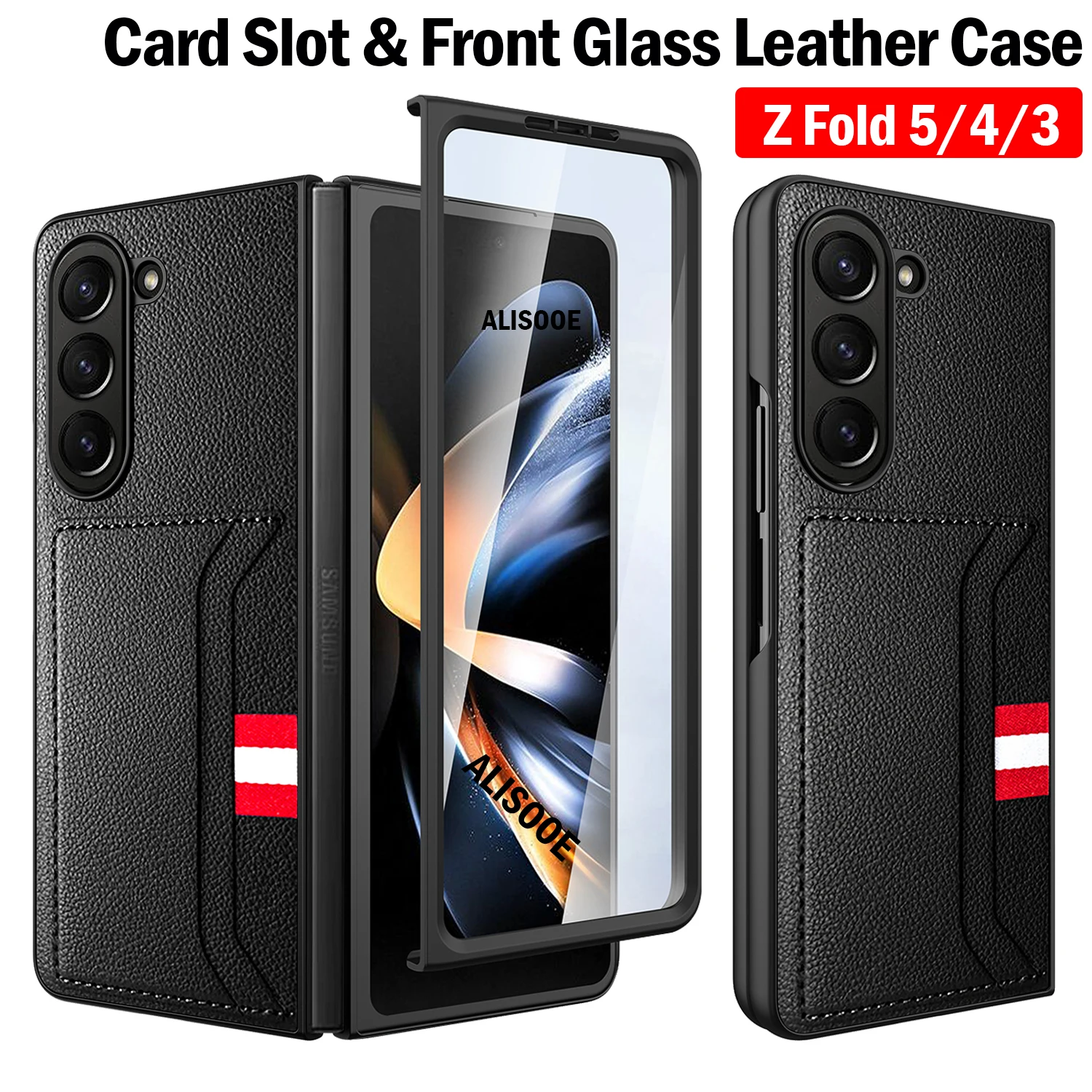 

Funda for Samsung Galaxy Z Fold 5 4 3 Case Card Solt Leather Front Glass Protection Plastic Cover for Galaxy Z Fold 3 4 5 Capa