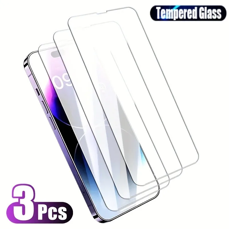 

3Pcs HD Transparent Tempered Glass for iPhone 14 Pro Max 12 13 Mini 11 Pro 15 Plus Screen Protector For IPhone 7 8Plus XR XS Max