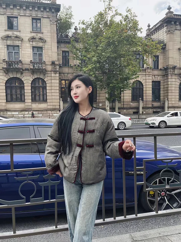 Ozhouzhan 2024 новинка зимы китайский Sle National с пряжкой и круглым вырезом