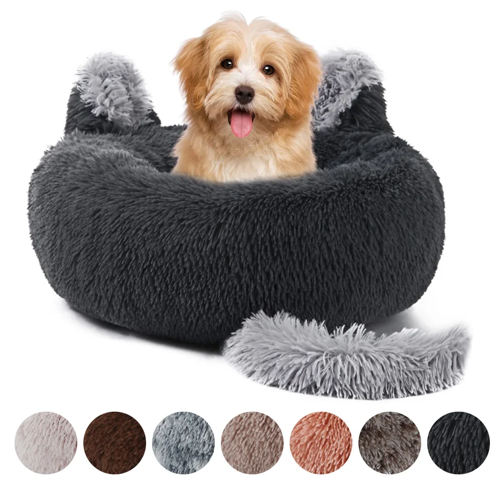 

Donut Dog Bed Warm Soft Long Plush Pet Bed For Samll Large Dog House Cat Calming Beds Washable Winter Kennel Sofa Cushion Mat