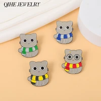 grey cat enamel pins scarves plaid glasses animal cute brooches badge jacket backpack accessories gift for women men jewelry