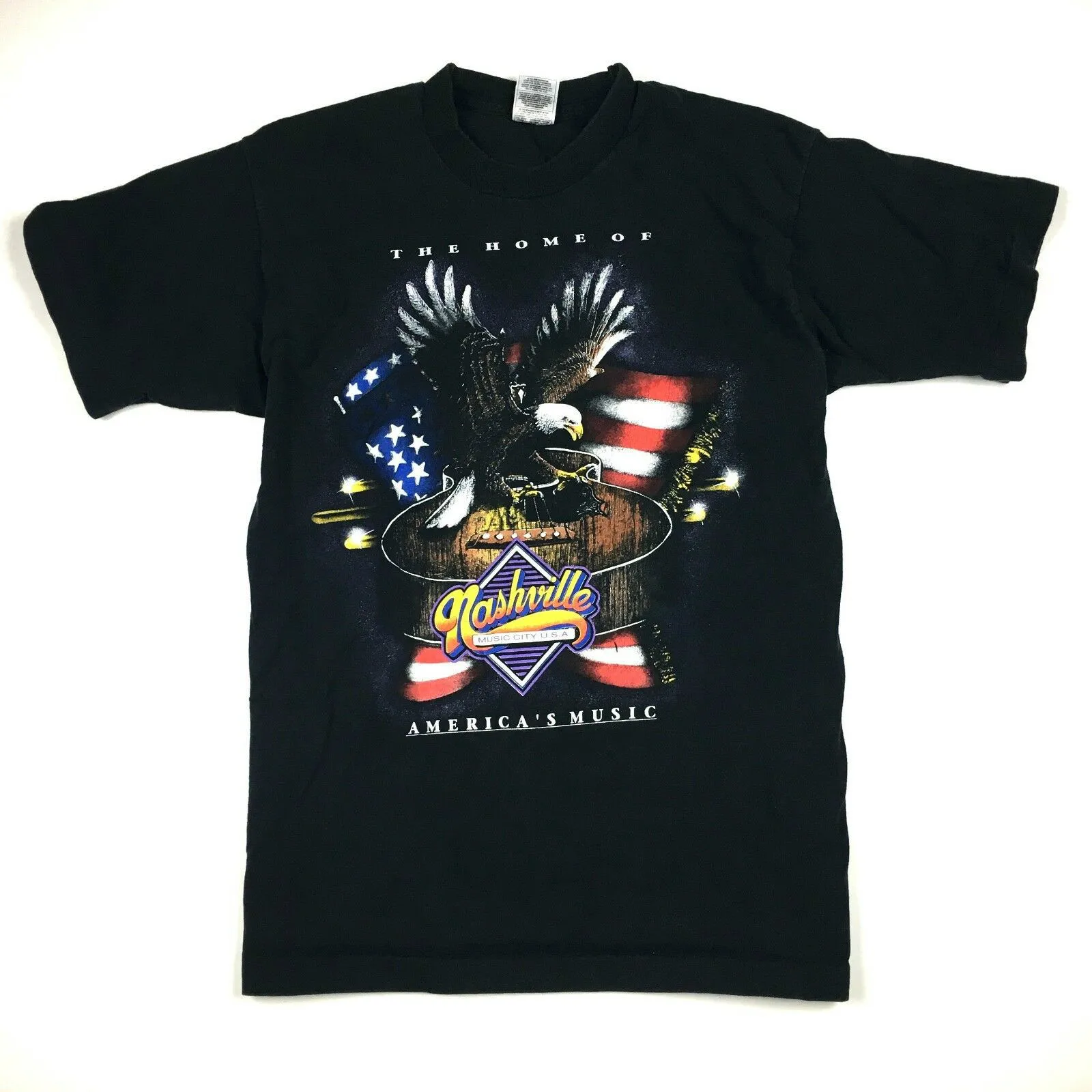 

VTG 90s Nashville, Tennessee American's Music Bald Eagle T-Shirt 100% Cotton O-Neck Short Sleeve Casual Mens T-shirt Size S-3XL