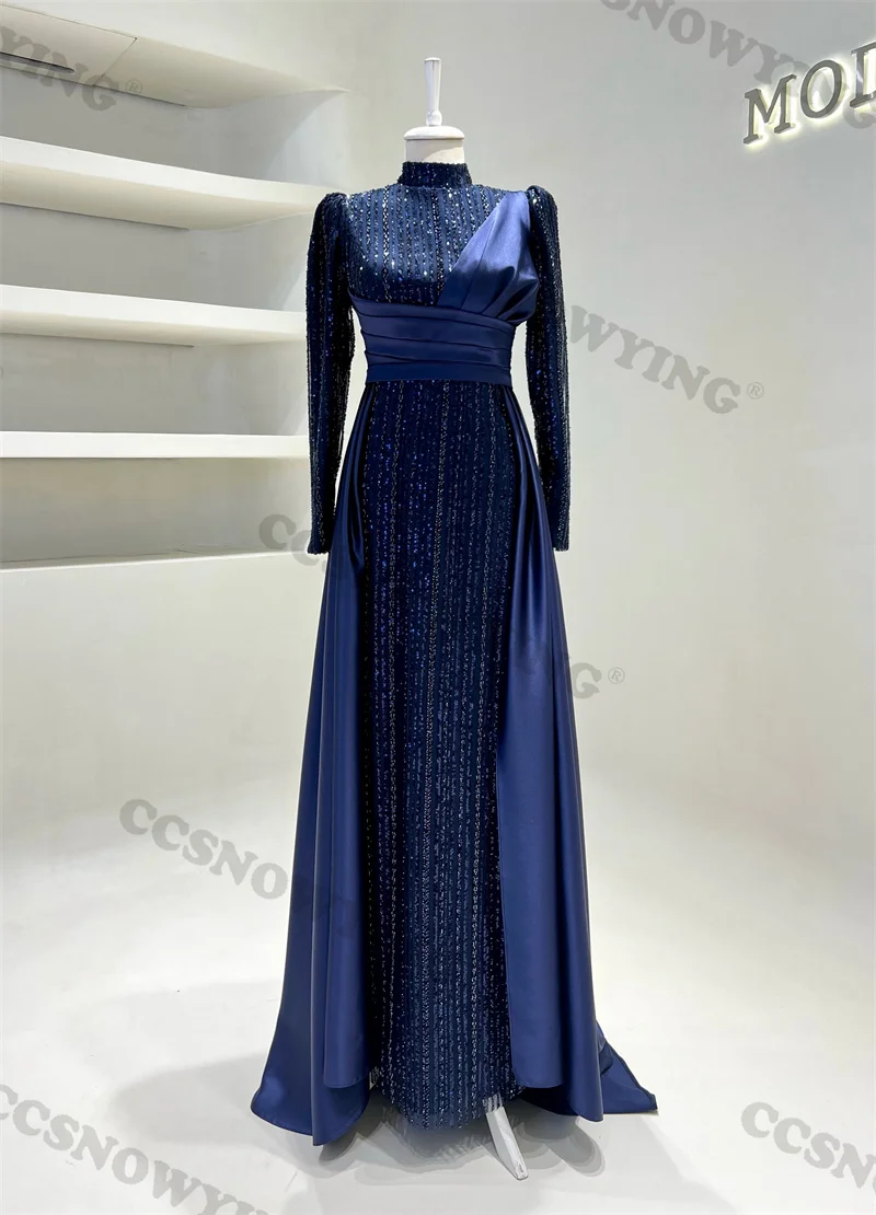 

Многоярусные блестящие мусульманские Вечерние платья с длинным рукавом, мусульманские официальные платья с высоким воротником, женские вечерние платья