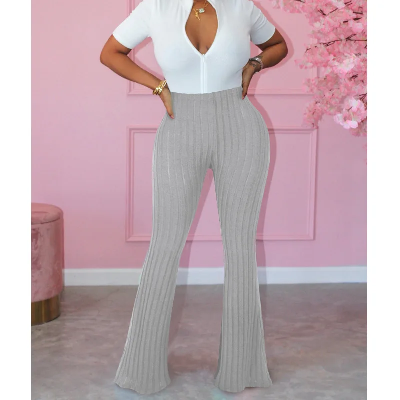 

2023 Autumn High Waist Ribbed Pants Women Wide Leg Flare Pants Female Trousers Party Club Pants For Women