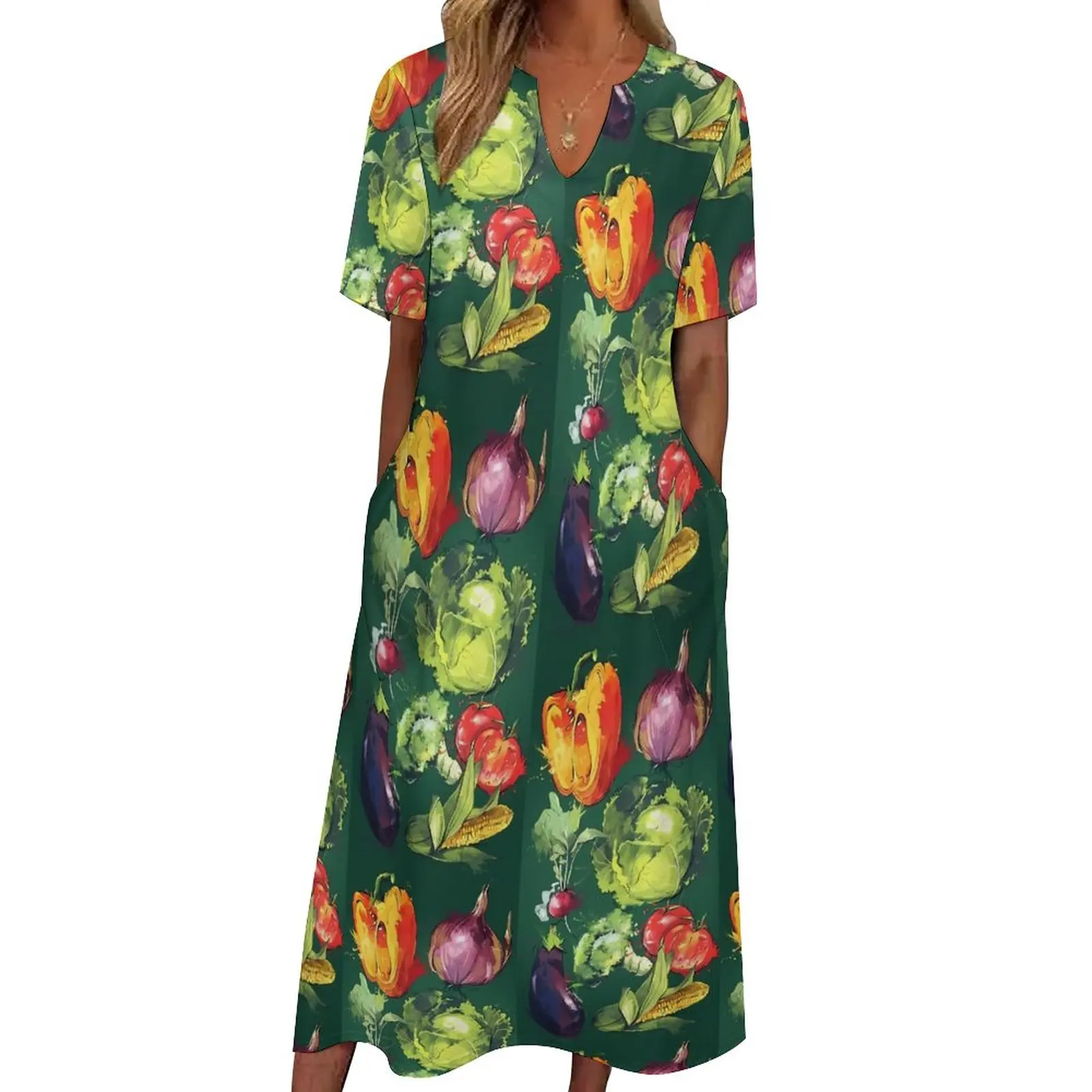 

Платье-макси в стиле «Бохо», с V-образным вырезом