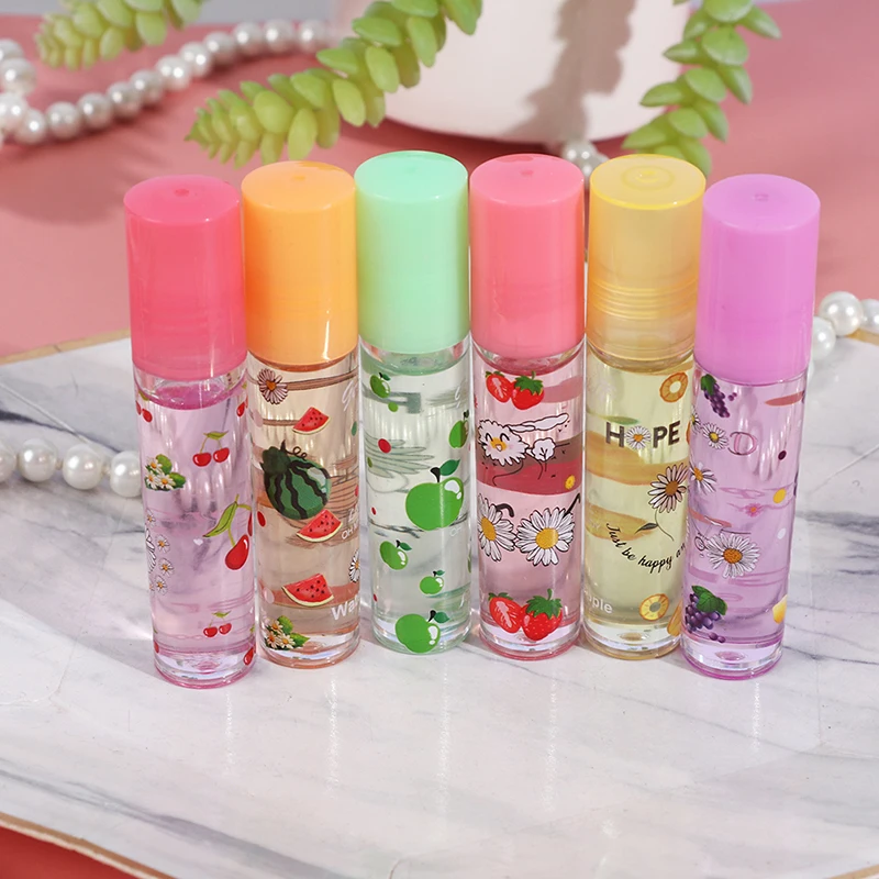 [Random Color] Lip Moisturizing 6 Color Roll-On Fruit Lip Balm Lip Oil Moisturizing Mirror Lip Gloss Transparent Lipstick Primer