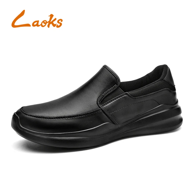 Laoks Men's 2022 New Classic Genuine Leather Trocar foot Elastic Band Comfortable Breathable Round Head Casual Leather Shoes