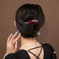 golden rose flower frog pearl buckle female hairpin rhinestones side korean simple temperament headdress girls accessories