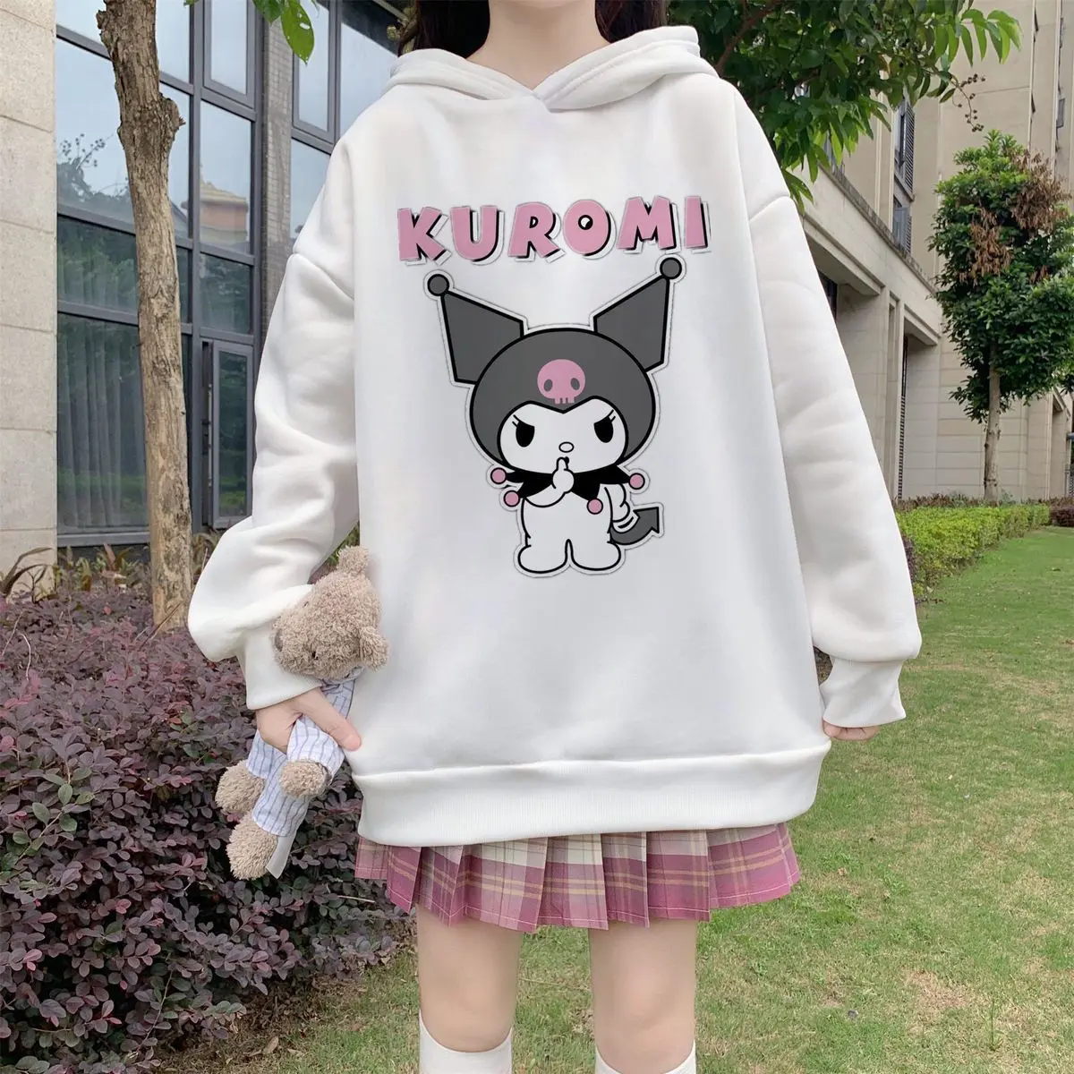 

Sanrio Kawaii Kuromi печать с капюшоном мягкий свитер осень зима новый японский свободный ретро подходящий для студентов мультфильм длинный рукав