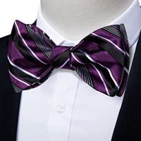 luxury men self tie bowties purple black striped bow ties pocket square cufflinks suit set for man wedding party butterfly knots