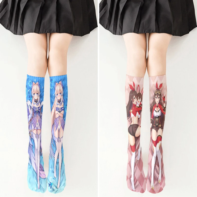 Japanese Anime Cartoon Ladies Stockings Genshin Series Fashion 3D Printing Thin Silk Summer College Style Cosplay Long Socks