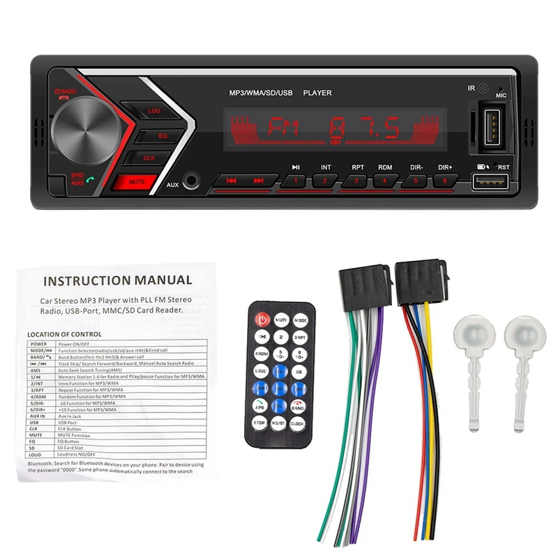 

12V 1Din Radio Car Bluetooth Autoradio Car Stereo Radio FM Aux Input Receiver TF USB Car Multimedia Player